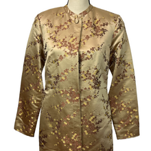Load image into Gallery viewer, Gold Silk Cherry Blossom Duster Jacket Size 8

