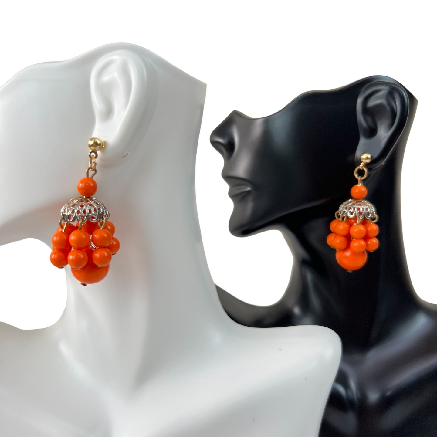 Vintage Orange Dangle Ball Cluster Earrings