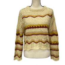 Load image into Gallery viewer, Francesca&#39;s Alya Striped Crochet Knit Sweater Size Medium.
