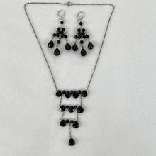 Load image into Gallery viewer, Vintage Black Faceted Stones on 925 Necklace and Earrings Set
