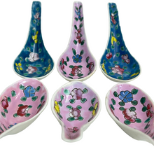 Load image into Gallery viewer, Vintage Chinese Porcelain Soup Spoons Hand Painted Enamel Flowers Set of 6
