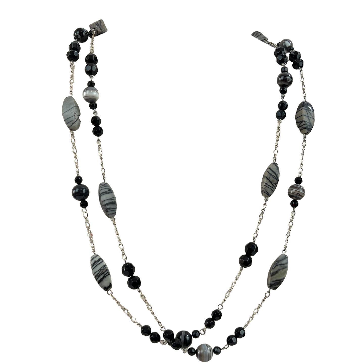 Natural Stone and Faceted Glass Bead Necklace Pair