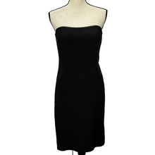 Load image into Gallery viewer, Y2k Worth Black Silk Cocktail Dress with Leather Trim Size 6
