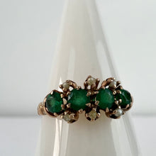 Load image into Gallery viewer, Antique Emerald Ring with Pearls on Gold Band Setting Size 7.5. Antique setting. Perfect Mother&#39;s day gift for a mother of four, who love unique and antique jewelry.

