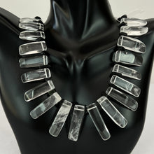 Load image into Gallery viewer, Vintage 18&quot; Rock Crystal Points and Onyx Statement Collar Necklace. Features unmarked silver lobster claw closure. One of a kind.  Excellent condition. A beautiful, bold, statement piece to add to a jewelry collection and enjoy for years to come! The perfect accessory to add a chic touch to any look.  Processed within 1 business day (not included in shipping carrier’s estimated arrival time). Tracking uploaded immediately upon shipment
