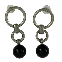 Load image into Gallery viewer, Ben Amun Dangle Ball Earrings.Black &amp; silver dangle ball earrings by Ben Amun. Excellent vintage conditon.  Ben-Amun jewelry is handcrafted by skilled artisans in their atelier located in the Garment District of New York City. They pride themselves on using materials of the highest quality. Each jewelry piece is handmade, which takes time and skill to produce. Most of our artisans have been with with them for over 30 years.
