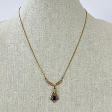 Load image into Gallery viewer, Antique 14-karat gold Art Deco Necklace Blue Stone Pendant
