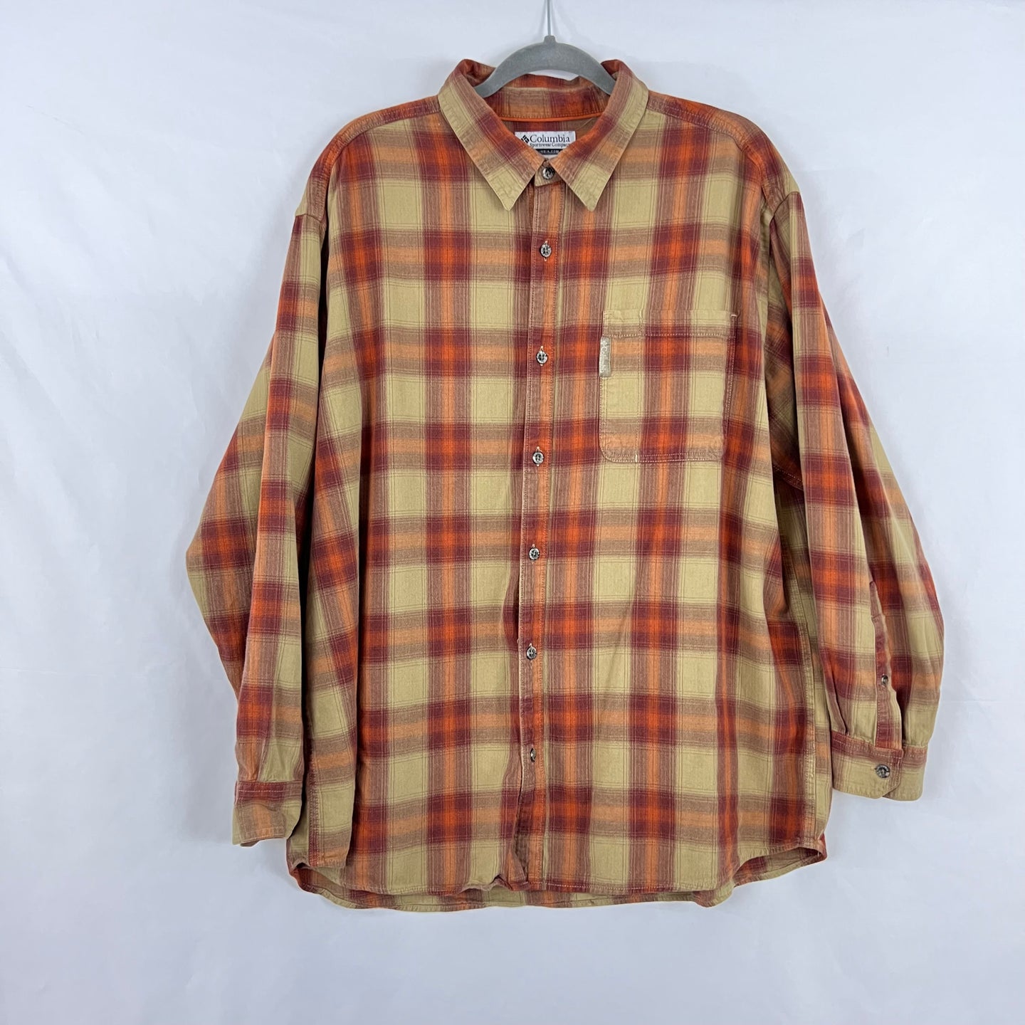 Columbia Sportswear Orange Tan Flannel Button Up Shirt XXL