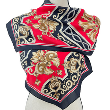 Load image into Gallery viewer, Vintage Baroque Rectangle 100% Silk Scarf Red black &amp; Gold 52&quot; x 10.5&quot;
