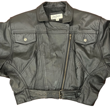 Load image into Gallery viewer, Vintage 80s Black Leather Moto Jacket Size Medium

