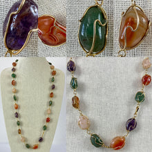 Load image into Gallery viewer, Vintage 60s Gold Wire Wrapped Gemstone Necklace 33&quot;
