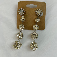 Load image into Gallery viewer, Vintage Rhinestone Clip on Dangle Ball Earrings. 2 3/4&quot; length. Mid century crystal dangle ball earrings.   Excellent vintage condition.  No missing stones. Strong snap closure. Perfect earrings for a special occasion! Lovely to add to a growing jewelry collection.  Processed within 1 business day (not included in shipping carrier’s estimated arrival time). Tracking uploaded immediately upon shipment.
