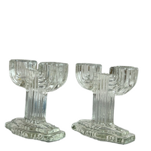 Load image into Gallery viewer, Retro Glass Candlestick Holders Pair
