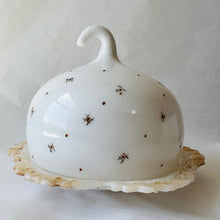 Load image into Gallery viewer, Vintage Milk Glass Cheese Dome  with Hook Handle Hand Painted
