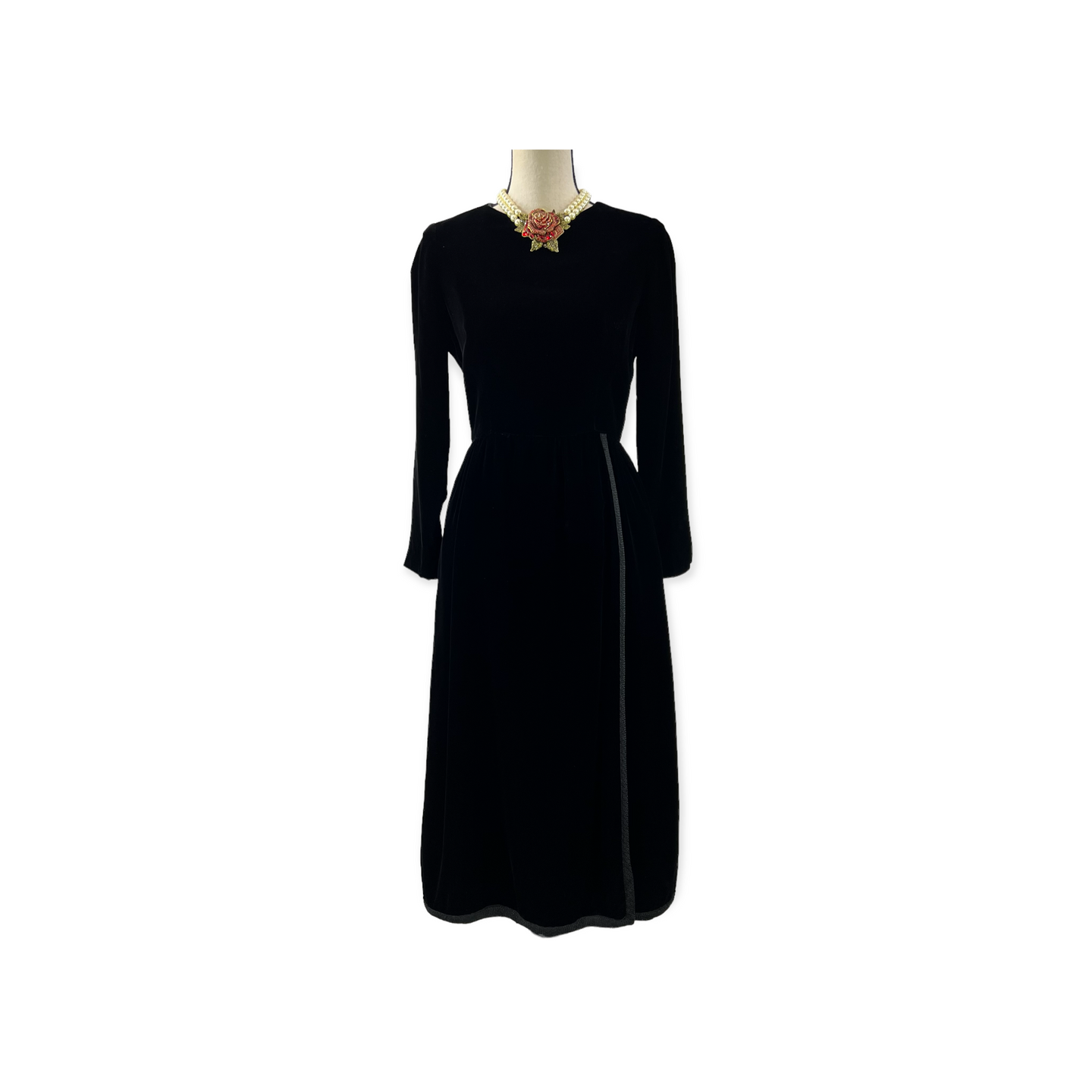 Mollie Parnis Boutique 1960s Long Black Velvet Dress Size XS-XXS