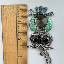 Load image into Gallery viewer, Vintage 70s Articulated Owl Pendant Silver Tone Long Chain Necklace
