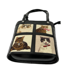 Load image into Gallery viewer, Brighton Embroidered &quot;Feline Fantasy&quot; Black Leather Handbag, C266125. Like new condition. Vintage, rare Brighton leather handbag. 10&quot; height, 9&quot; width, 3 3/4 depth, 12.5&quot; strap drop. Original MSRP $260. Collectible Brighton Cat Bag.  &quot;Fantasy Felines&quot; bag features 4 panels with adorable cats with cute bows and charms.  Processed within 1 business day (not included in shipping carrier’s estimated arrival time). Tracking uploaded immediately upon shipment.
