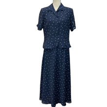 Load image into Gallery viewer, Vintage Navy Blue Polka Dot Skirt &amp; Top Set Size 10
