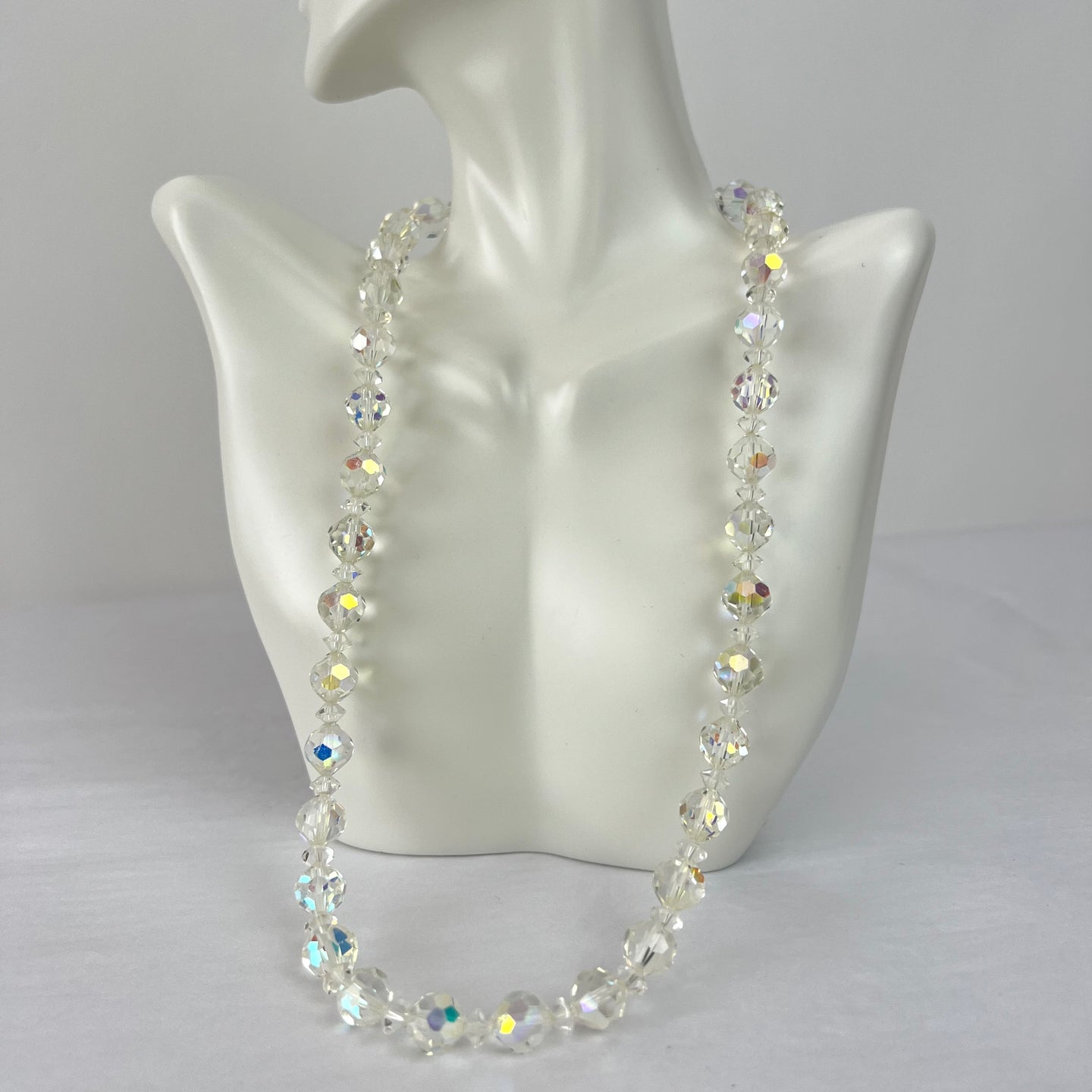 Vintage 50s Aurora Borealis Beaded Necklace with Extension