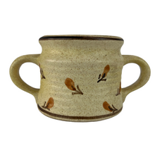 Load image into Gallery viewer, West Germany Studio Pottery Hand-painted and Signed Mug. Double handled Soup cup.  Signed Bir on the. bottom.  Dimensions: 3 1/4 T x 7&quot; W. Capacity: Approx. 1 3/4 cups.
