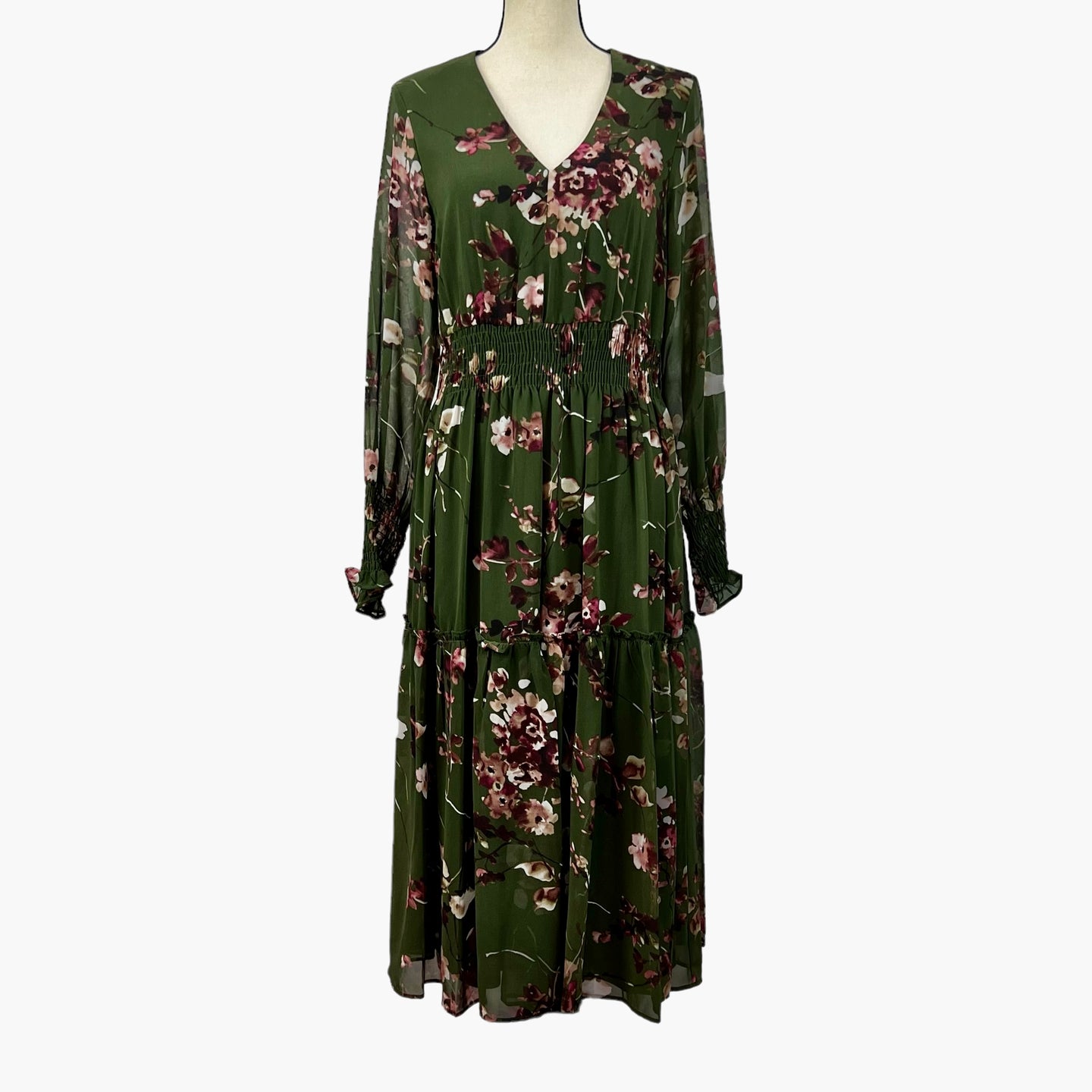Taylor Floral Print V-Neck Dress Green Size 12