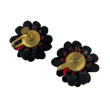Load image into Gallery viewer, Mid Century Red and Black Ribbon Flower Screw Back Earrings
