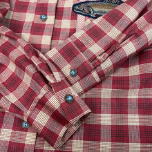 Load image into Gallery viewer, Vintage Red Plaid Button Up Shirt with Trout on Pocket 100% Cotton Size 10
