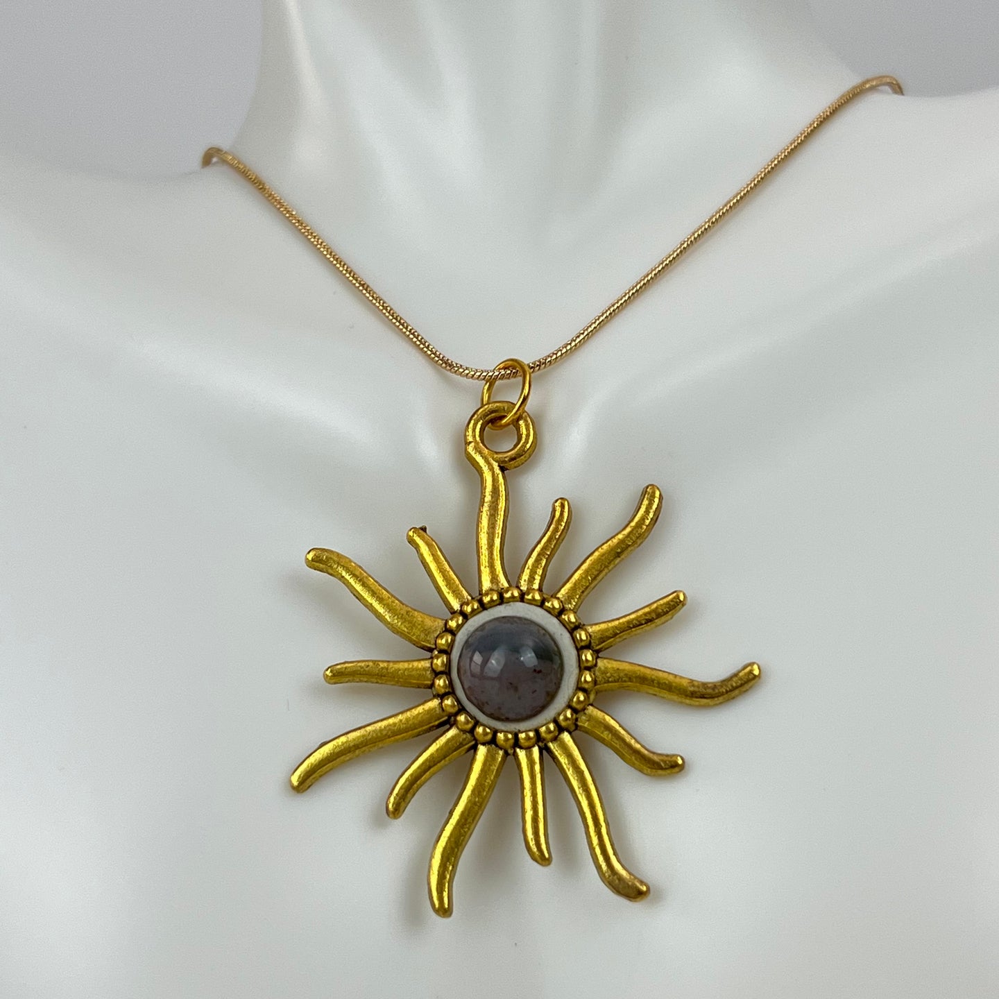 Handcrafted Sunburst Pendant Necklace Gold Plated