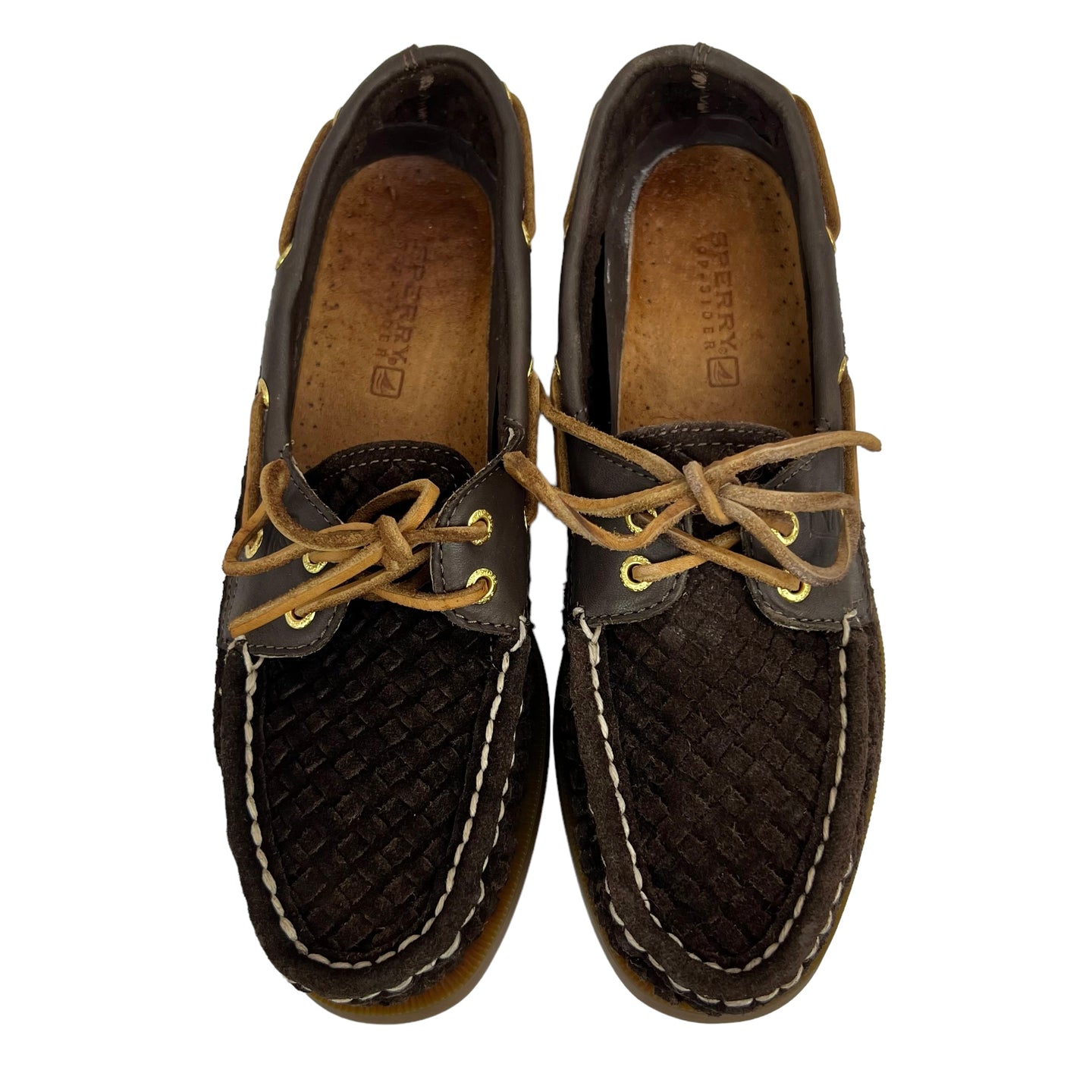 Sperry Top Sider Boat Shoes Loafers Woven Brown Suede Size 8