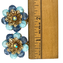 Load image into Gallery viewer, Mid Century Blue Bead Cluster Clip on Earrings
