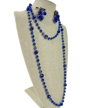 Load image into Gallery viewer, 50s Long Blue Aurora Borealis Necklace and Earrings Set
