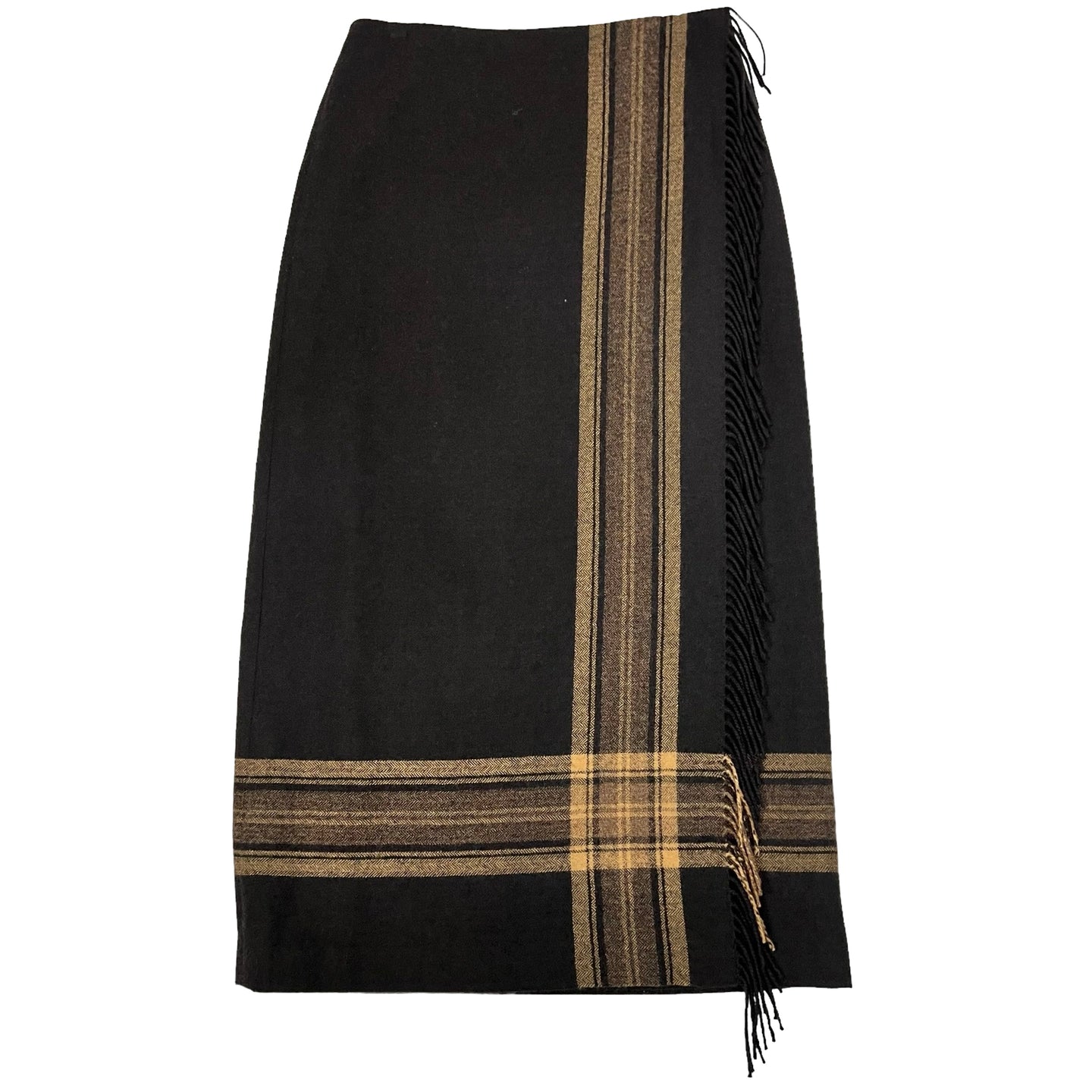 Dana Buchman Long Wool Wrap Pencil Skirt with Fringe Size 10