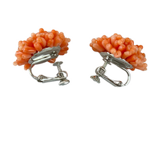Load image into Gallery viewer, Mid Century Coral Bead Cluster Clip on Earrings
