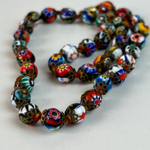 Load image into Gallery viewer, Vintage Millefiori Hand Knotted Glass Bead Necklace 15.5&quot;

