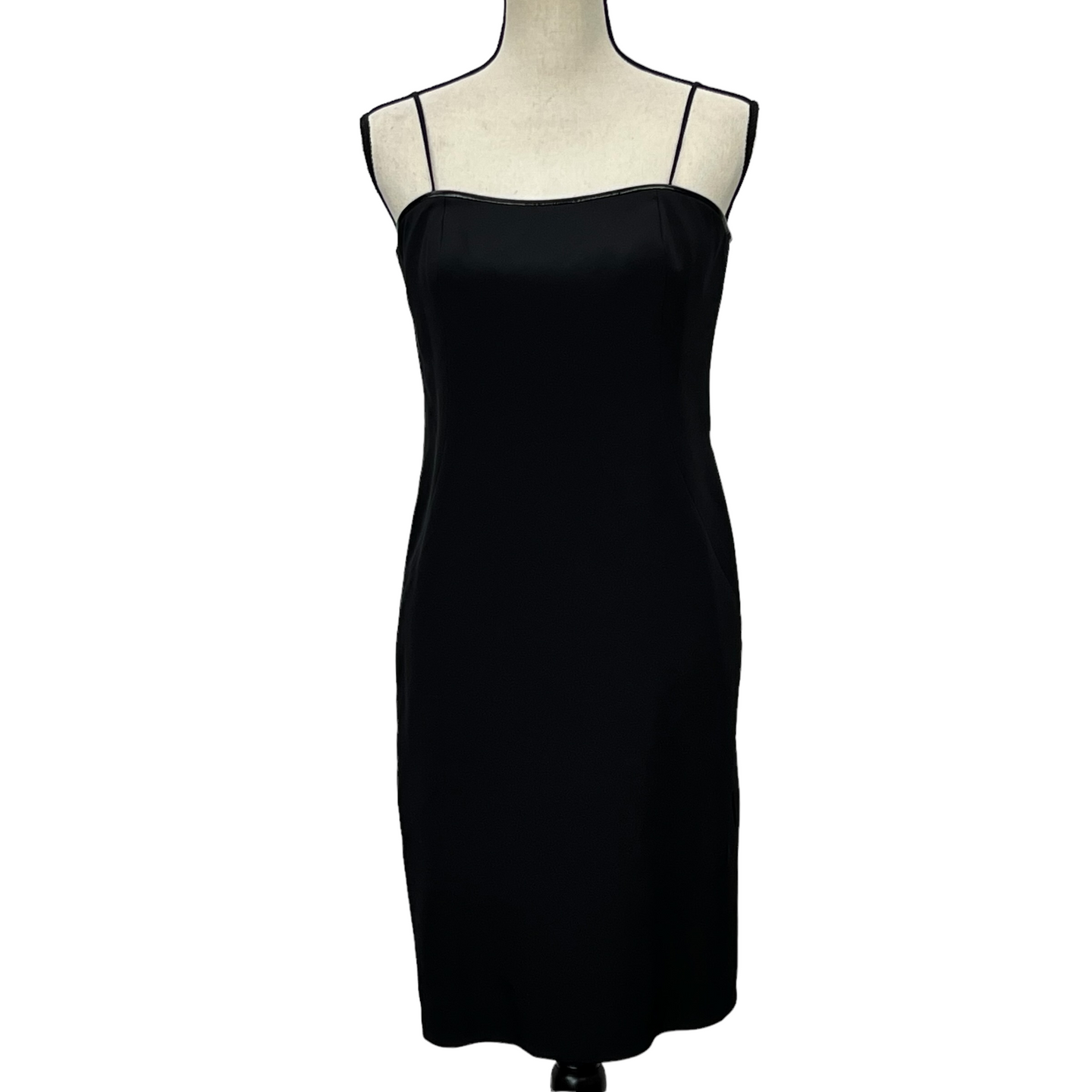 Y2k Worth Black Silk Cocktail Dress with Leather Trim Size 6