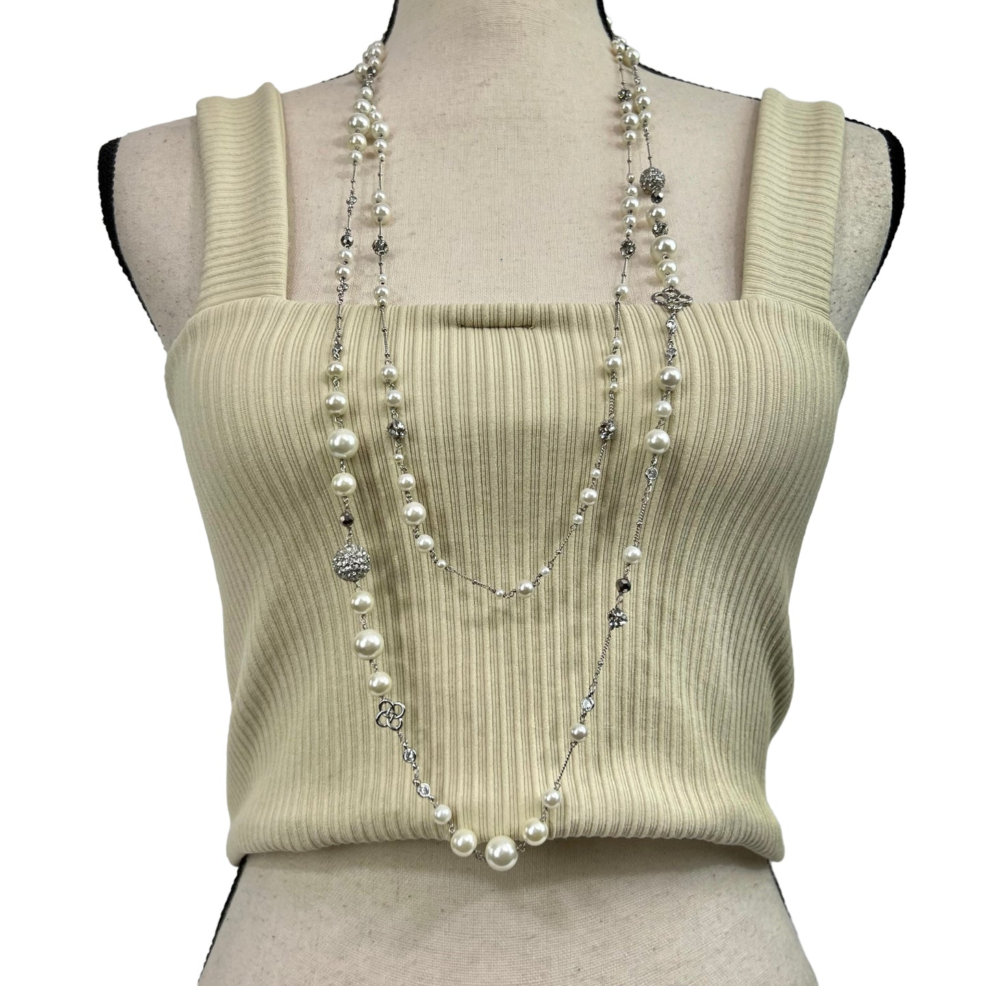 Double Strand Pearl Station Necklace 38