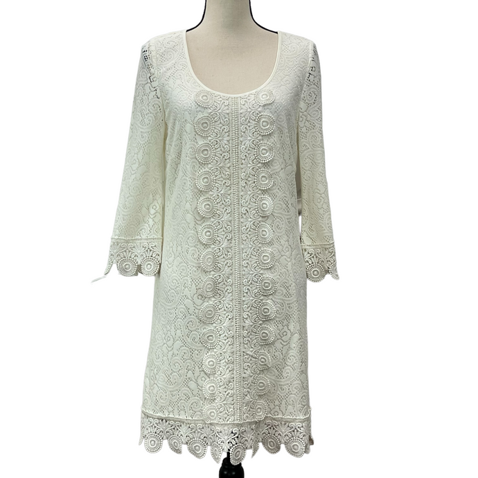 Laundry Knee Length Ivory Lace Boho Flute Sleeve Dress Size Medium