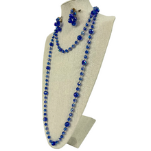 Load image into Gallery viewer, 50s Long Blue Aurora Borealis Necklace and Earrings Set 58&quot;
