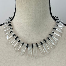 Load image into Gallery viewer, Vintage Rock Crystal and Onyx Fringe Necklace 18&quot;
