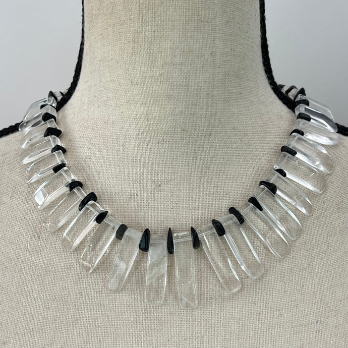 Vintage Rock Crystal and Onyx Fringe Necklace 18