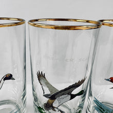 Load image into Gallery viewer, Vintage Ned Smith Game Bird Highball Glasses Gold Rim Set Of 4 Signed
