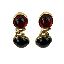 Load image into Gallery viewer, Vintage Kenneth Jay Lane Gold Cabochon Clip on Dangle Earrings
