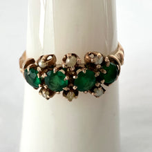 Load image into Gallery viewer, Antique Emerald Ring with Pearls on Gold Band Setting Size 7
