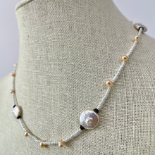 Load image into Gallery viewer, Seed Bead &amp; Cultured Pearl Necklace with hook closure. 16 inch length.
