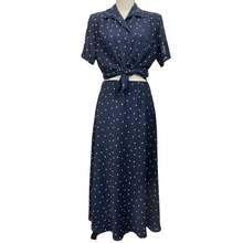 Load image into Gallery viewer, Vintage Navy Blue Polka Dot Skirt &amp; Top Set Size 10
