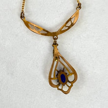 Load image into Gallery viewer, Antique 14-karat gold Art Deco Necklace Blue Stone Pendant 19.5&quot;
