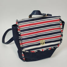 Load image into Gallery viewer, Tommy Hill Logo Denim Backpack Red White &amp; Blue
