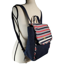 Load image into Gallery viewer, Tommy Hill Logo Denim Backpack Red White &amp; Blue
