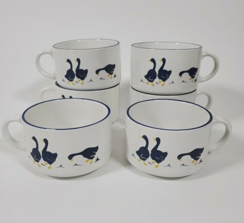 Vintage Rosenthal Netter Blue Geese Goose 6 Soup Mugs W 4.25